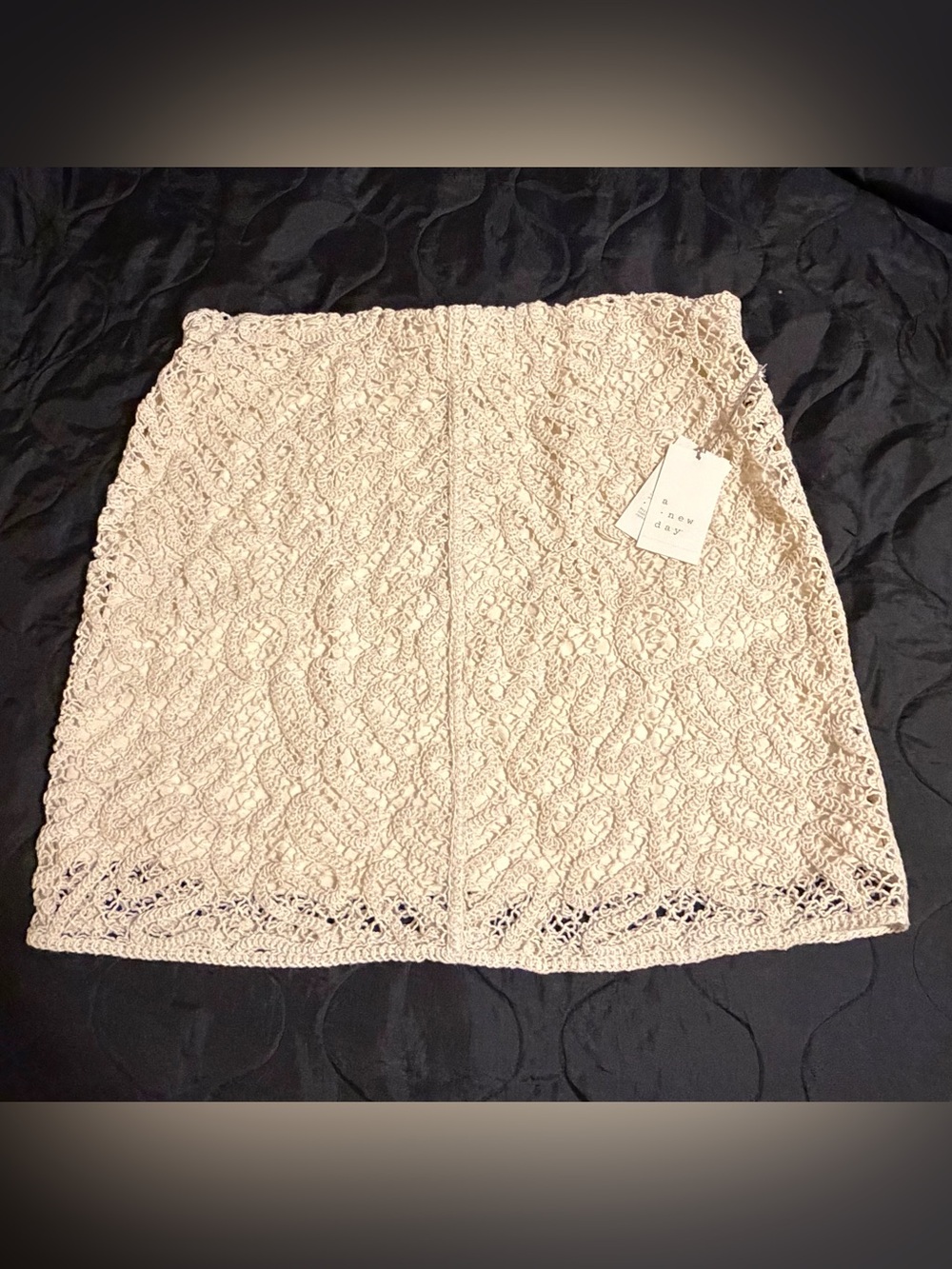 a new day off white  Crochet Lace Mini Skirt size Large
